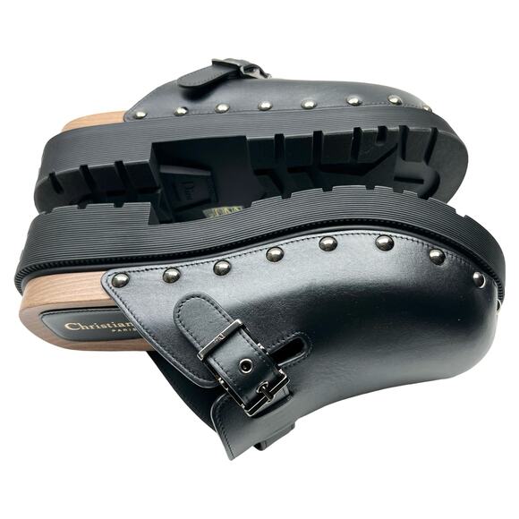 CHRISTIAN DIOR Diorquake Studded Clog EU 41 US 11 Black Buckle Lug Sole Mules - Picture 7 of 15